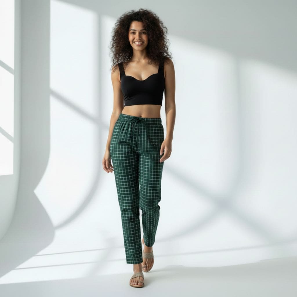 The Grid Checks Green Tapered Straight Fit Pant