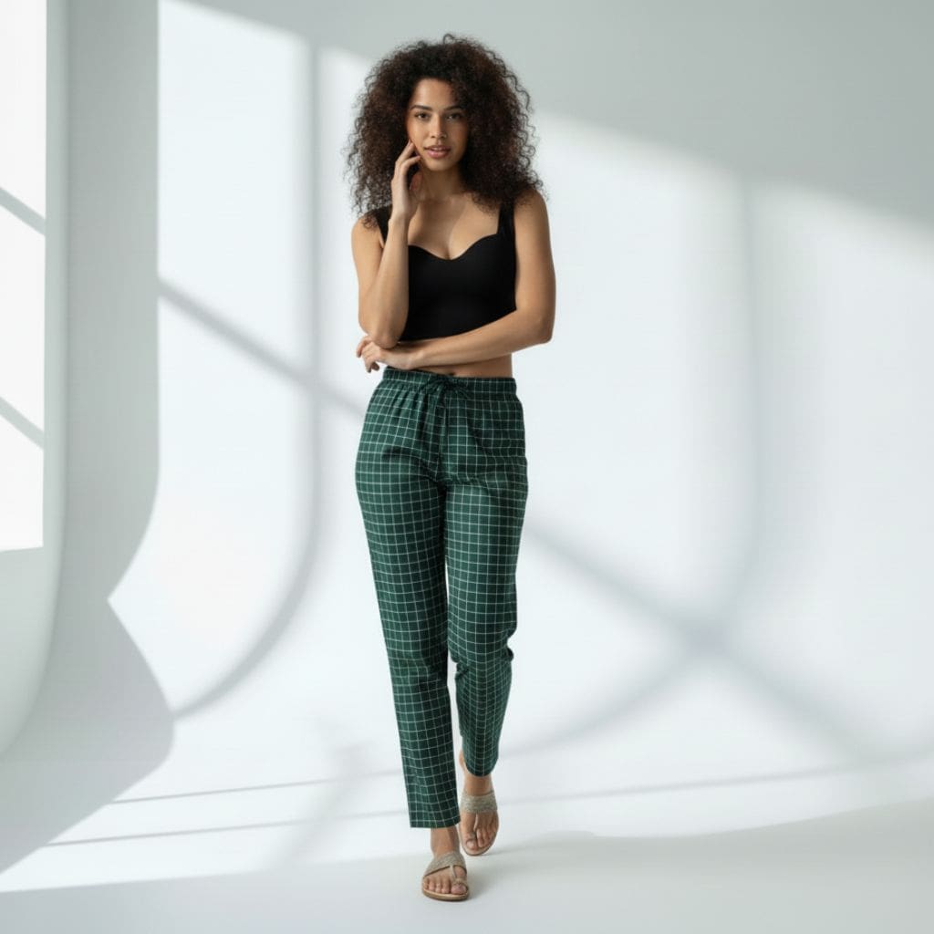 The Grid Checks Green Tapered Straight Fit Pant