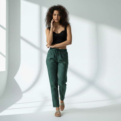 The Grid Checks Green Tapered Straight Fit Pant