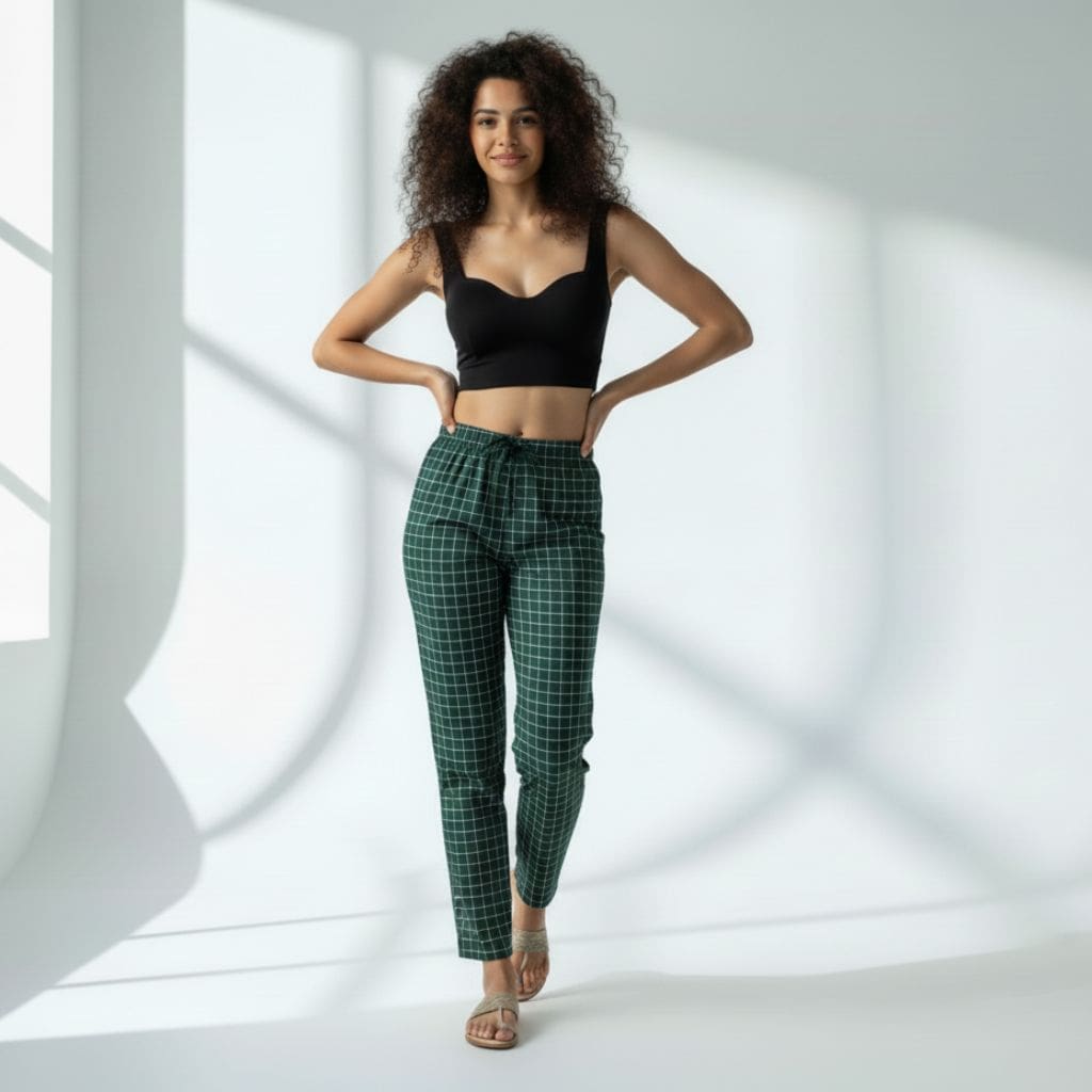 The Grid Checks Green Tapered Straight Fit Pant