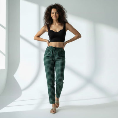 The Grid Checks Green Tapered Straight Fit Pant