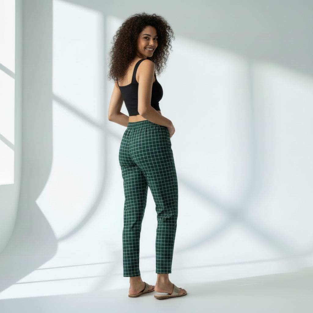 The Grid Checks Green Tapered Straight Fit Pant