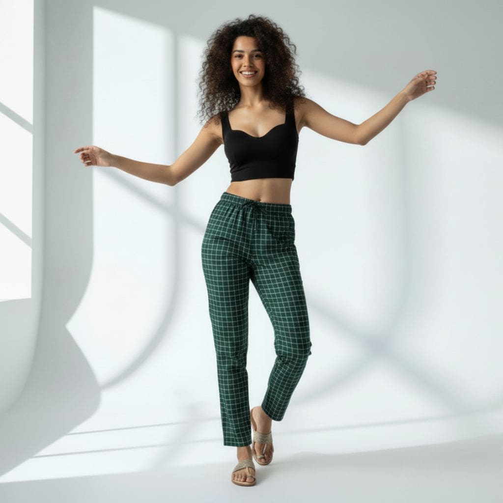 The Grid Checks Green Tapered Straight Fit Pant