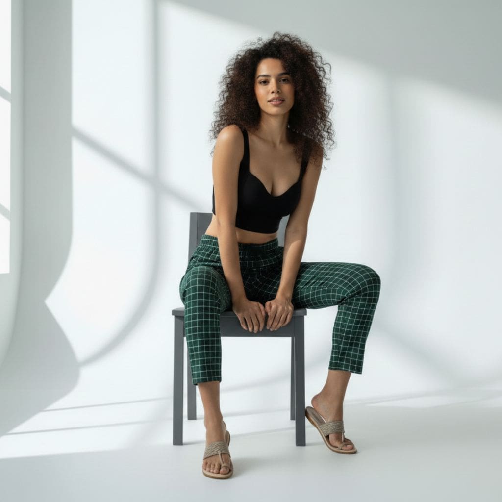 The Grid Checks Green Tapered Straight Fit Pant