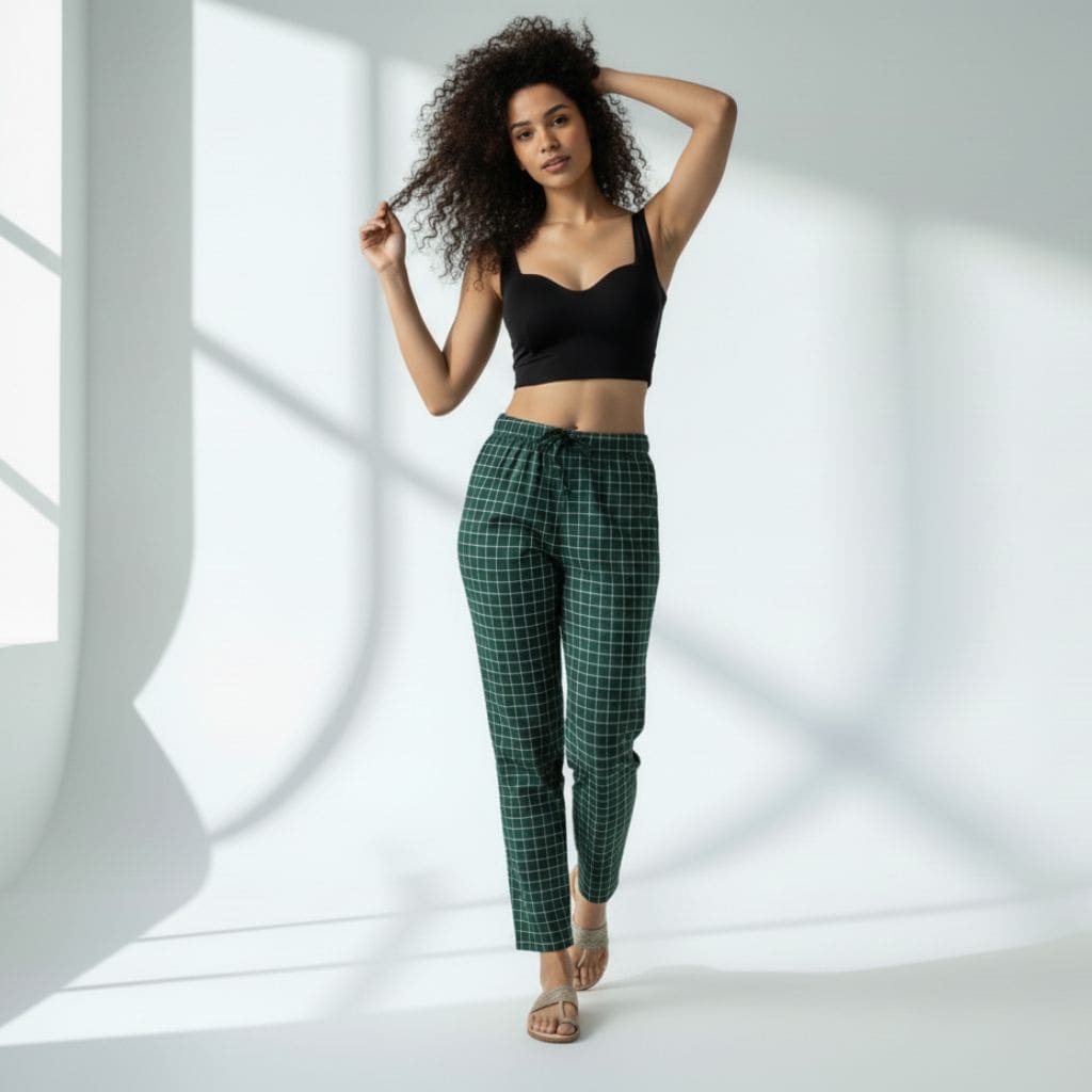 The Grid Checks Green Tapered Straight Fit Pant