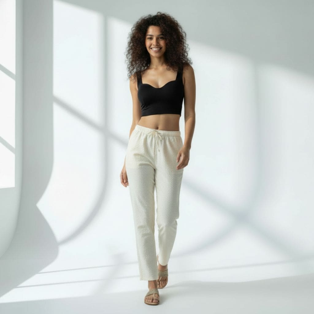 The Seersucker Cream Tapered Straight Fit Pant