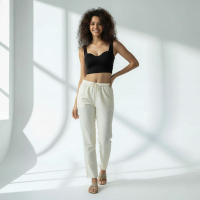 The Seersucker Cream Tapered Straight Fit Pant