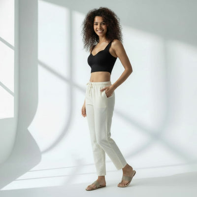 The Seersucker Cream Tapered Straight Fit Pant