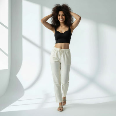 The Seersucker Cream Tapered Straight Fit Pant