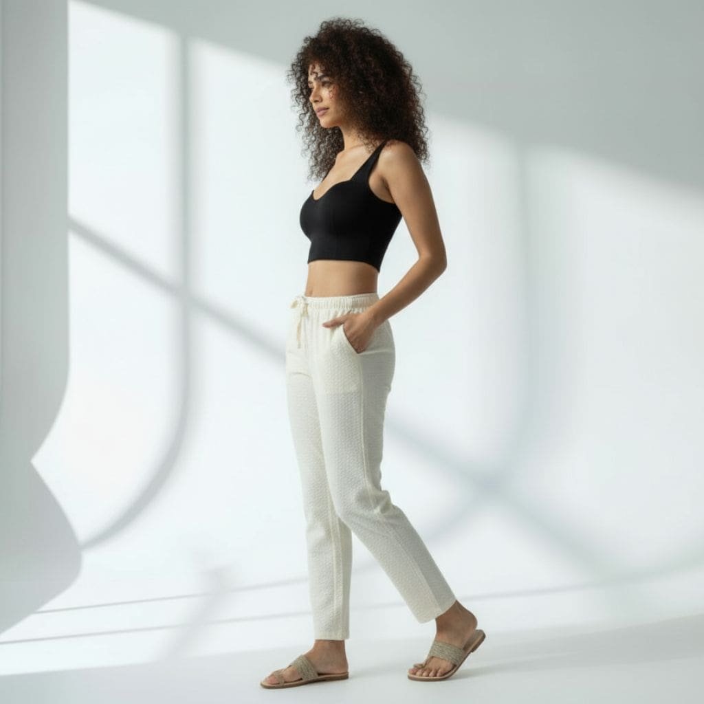 The Seersucker Cream Tapered Straight Fit Pant