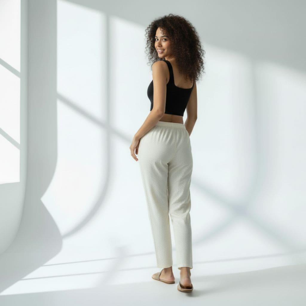 The Seersucker Cream Tapered Straight Fit Pant