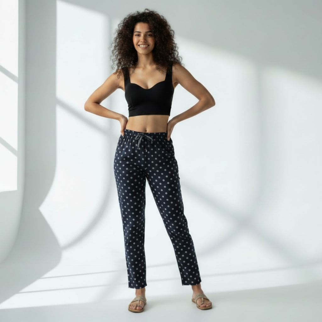 The Polka Dot Navy Tapered Straight Fit Pant