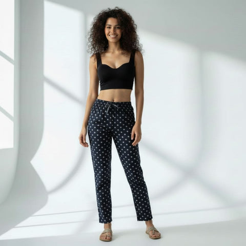 The Polka Dot Navy Tapered Straight Fit Pant