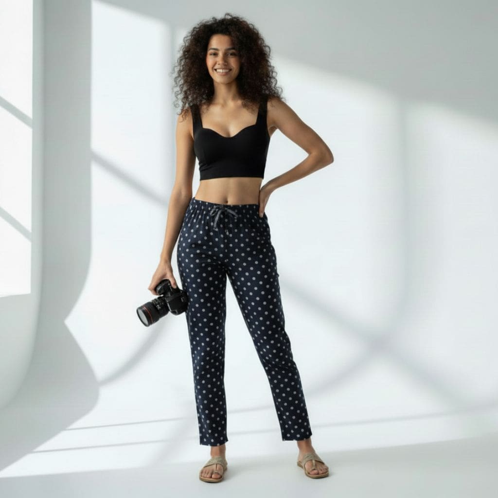 The Polka Dot Navy Tapered Straight Fit Pant