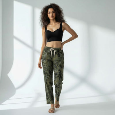 The Leafy in Green Tapered Straight Fit Pant