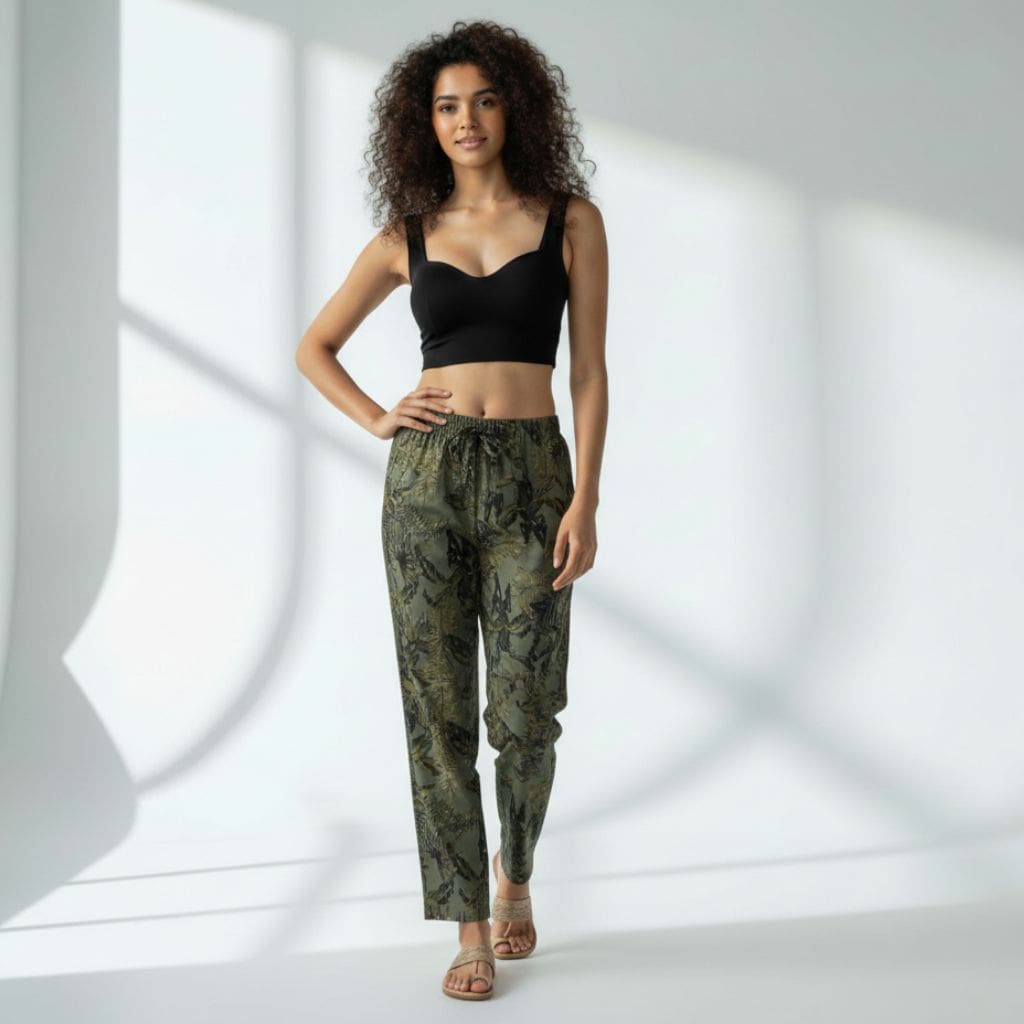The Leafy in Green Tapered Straight Fit Pant