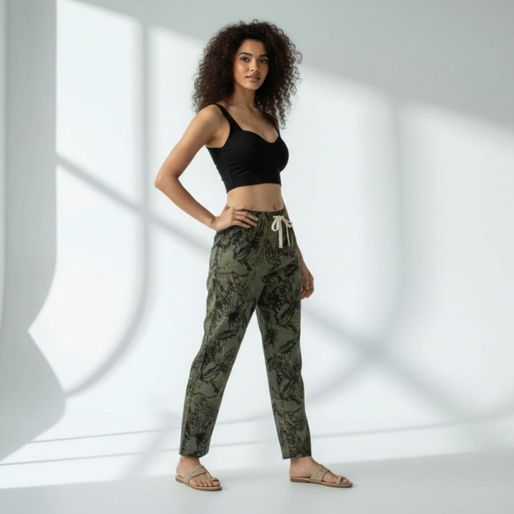 The Leafy in Green Tapered Straight Fit Pant