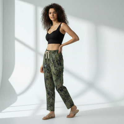 The Leafy in Green Tapered Straight Fit Pant