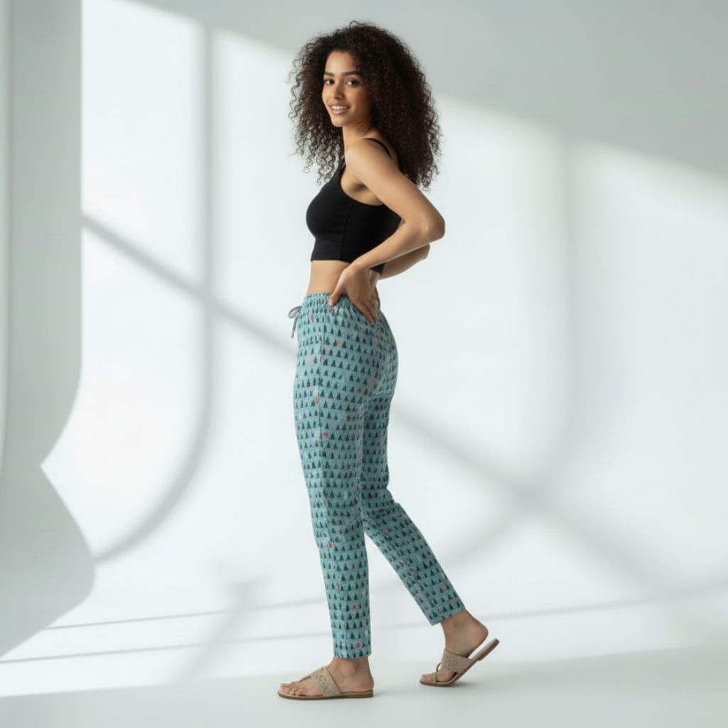 The Christmas Tree Motifs Cotton Tapered Straight Fit Pant