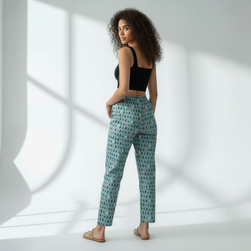 The Christmas Tree Motifs Cotton Tapered Straight Fit Pant