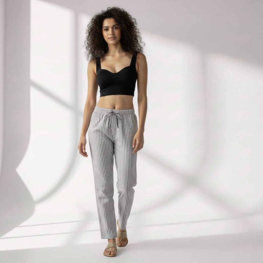 The Yarn-dyed Vertical Stripes  Cotton Poplin Tapered Straight Fit Pant