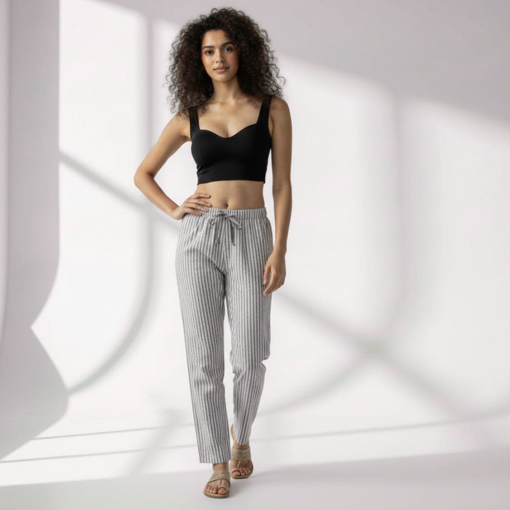 The Yarn-dyed Vertical Stripes  Cotton Poplin Tapered Straight Fit Pant