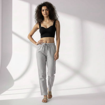 The Yarn-dyed Vertical Stripes  Cotton Poplin Tapered Straight Fit Pant