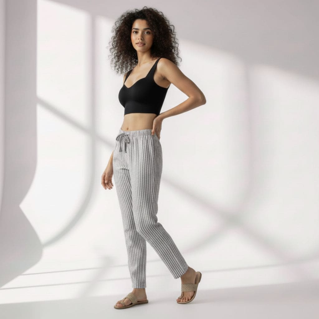 The Yarn-dyed Vertical Stripes Cotton Poplin Tapered Straight Fit Pant