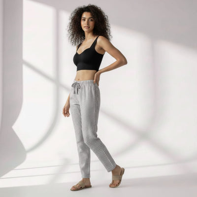 The Yarn-dyed Vertical Stripes  Cotton Poplin Tapered Straight Fit Pant