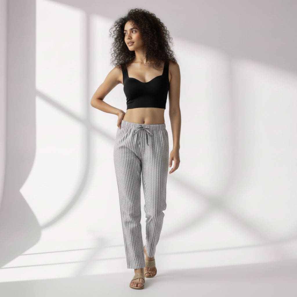 The Yarn-dyed Vertical Stripes Cotton Poplin Tapered Straight Fit Pant