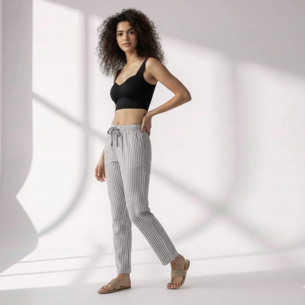 The Yarn-dyed Vertical Stripes  Cotton Poplin Tapered Straight Fit Pant