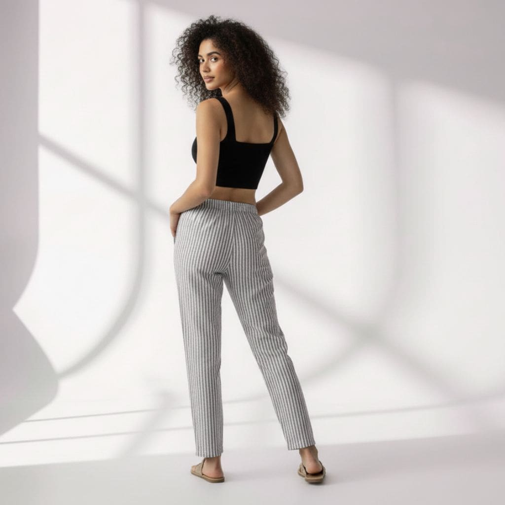 The Yarn-dyed Vertical Stripes  Cotton Poplin Tapered Straight Fit Pant