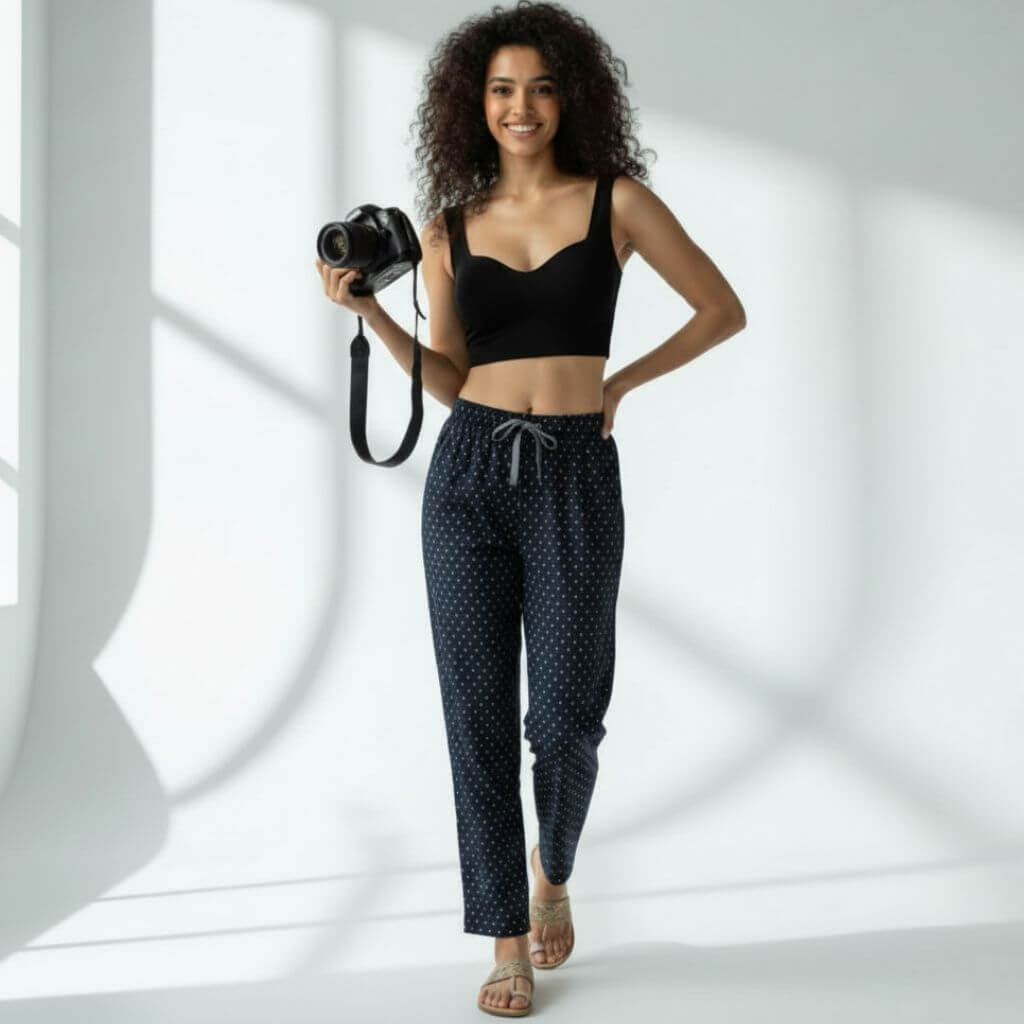 The Polka Nevy Tapered Straight Fit Pant