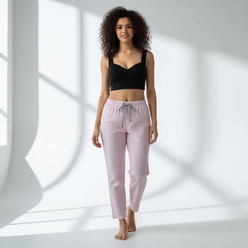 The Seersucker Pink Cotton Tapered Straight Fit Pant