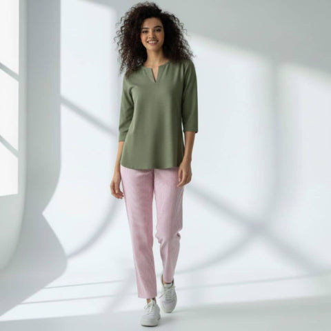 The Seersucker Pink Cotton Tapered Straight Fit Pant