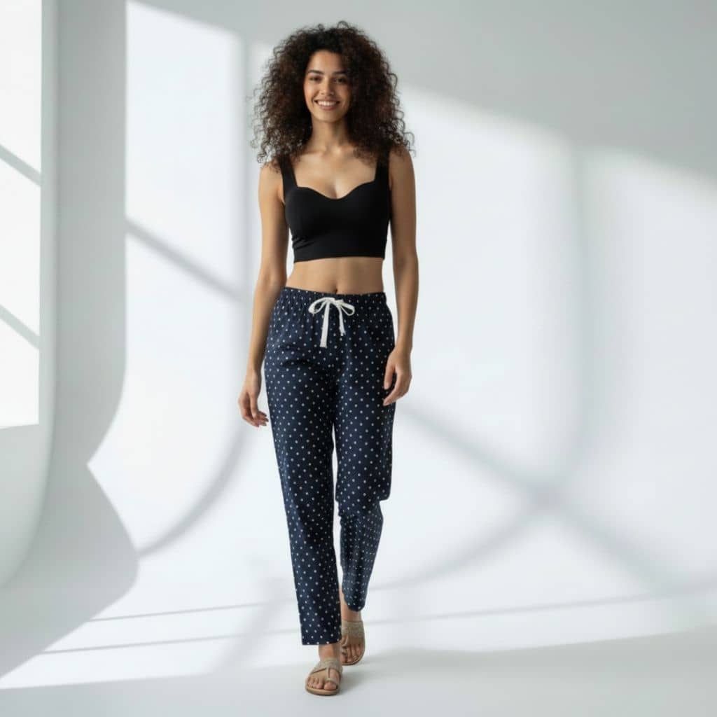 The Polka Navy Tapered Straight Fit Pant