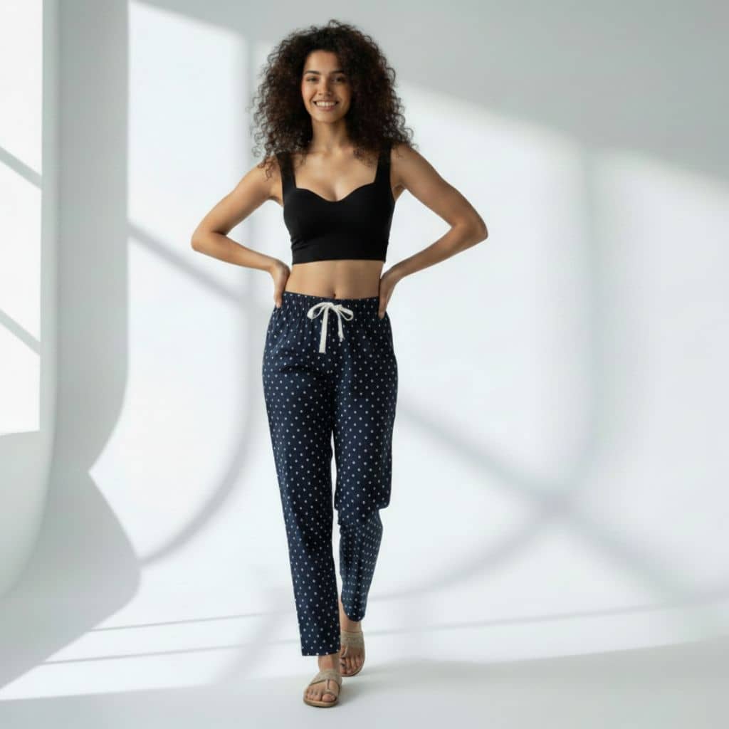 The Polka Navy Tapered Straight Fit Pant