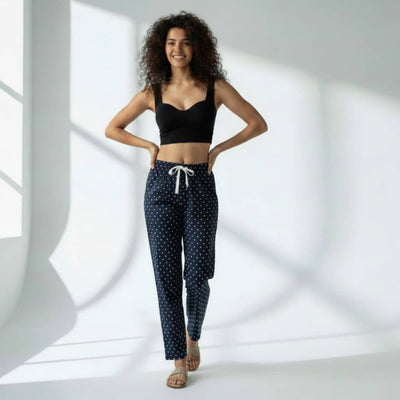 The Polka Navy Tapered Straight Fit Pant