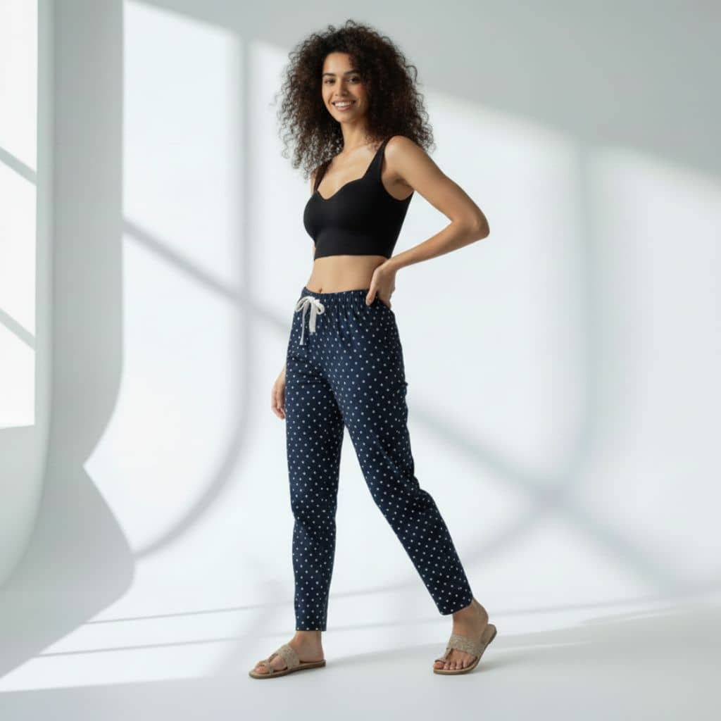 The Polka Navy Tapered Straight Fit Pant