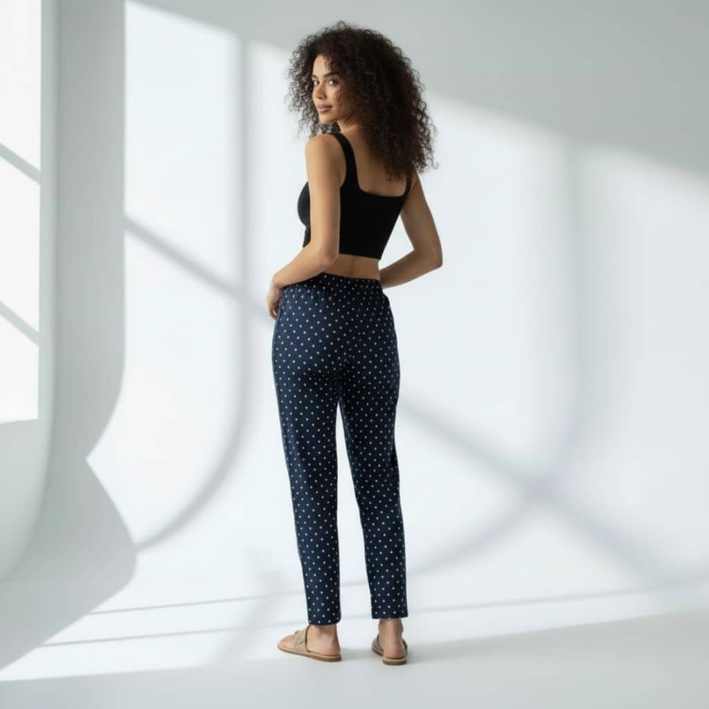 The Polka Navy Tapered Straight Fit Pant