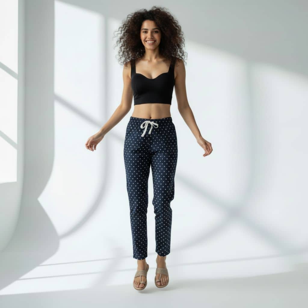 The Polka Navy Tapered Straight Fit Pant