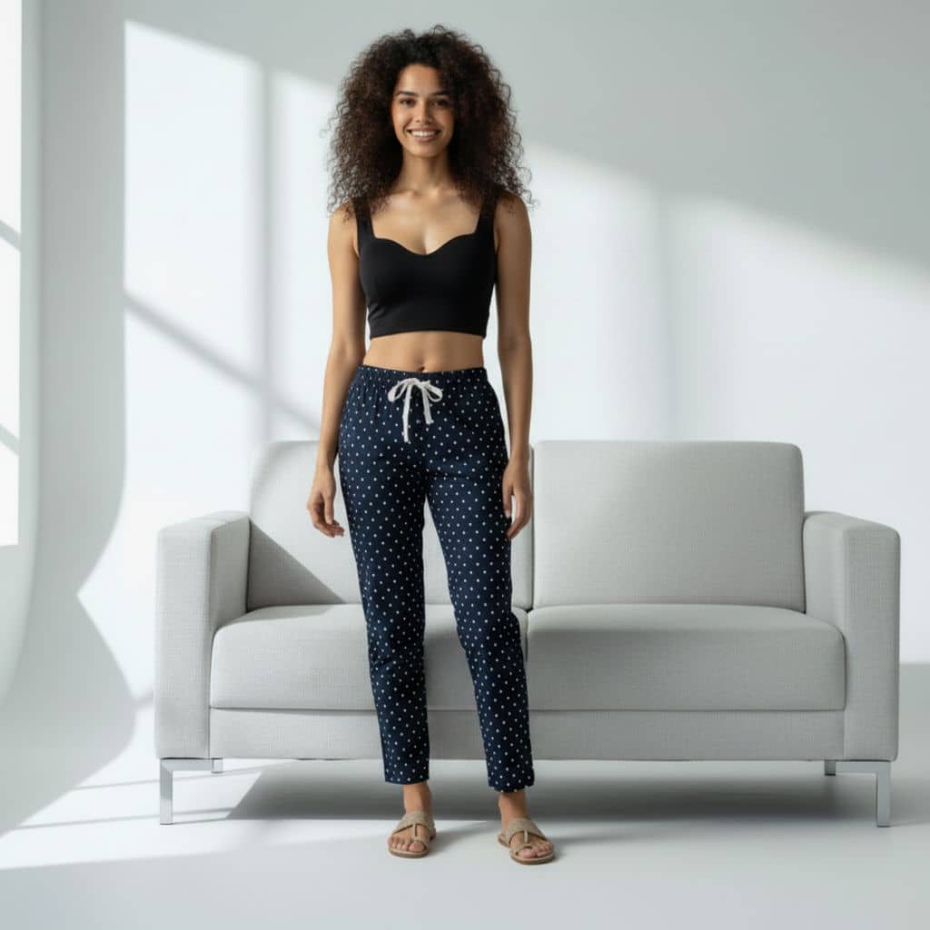 The Polka Navy Tapered Straight Fit Pant