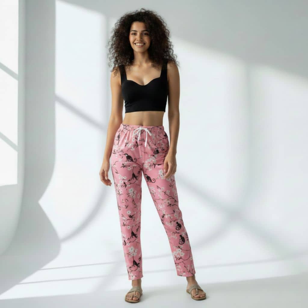 The Floral Branches Pink Tapered Straight Fit Pant