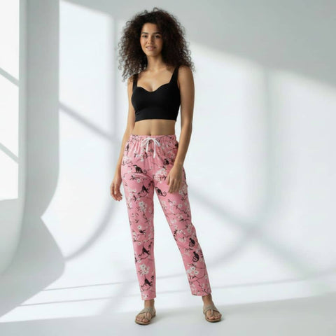 The Floral Branches Pink Tapered Straight Fit Pant