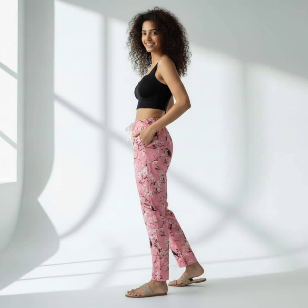 The Floral Branches Pink Tapered Straight Fit Pant