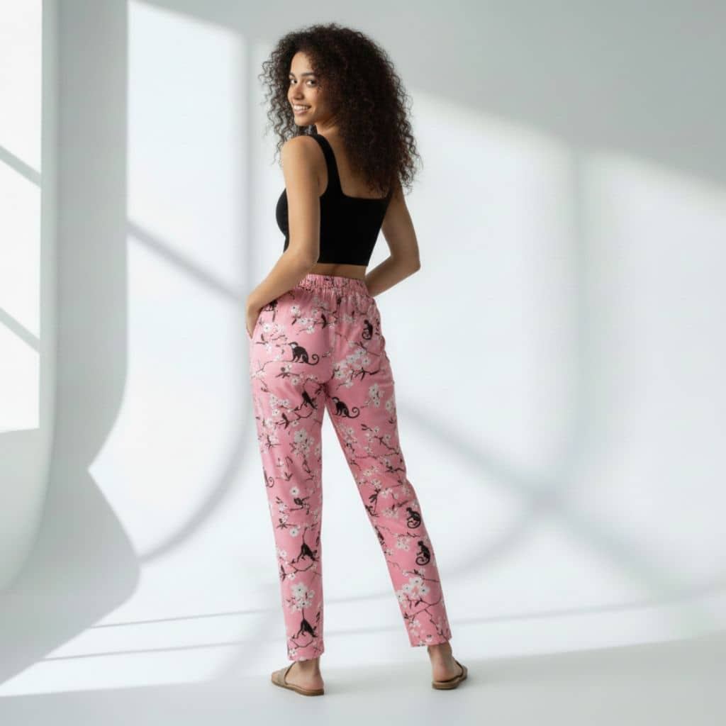 The Floral Branches Pink Tapered Straight Fit Pant