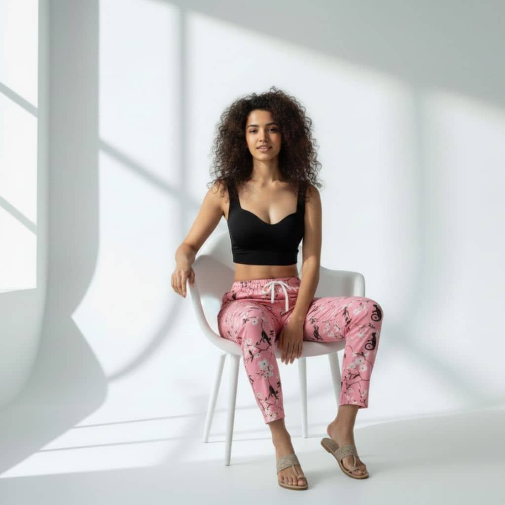 The Floral Branches Pink Tapered Straight Fit Pant