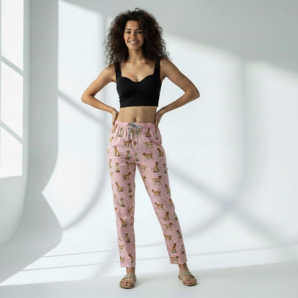 The Tiger in Pink Viscose Tapered Straight Fit Pant