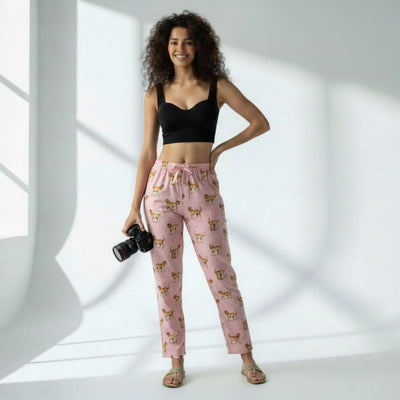 The Tiger in Pink Viscose Tapered Straight Fit Pant