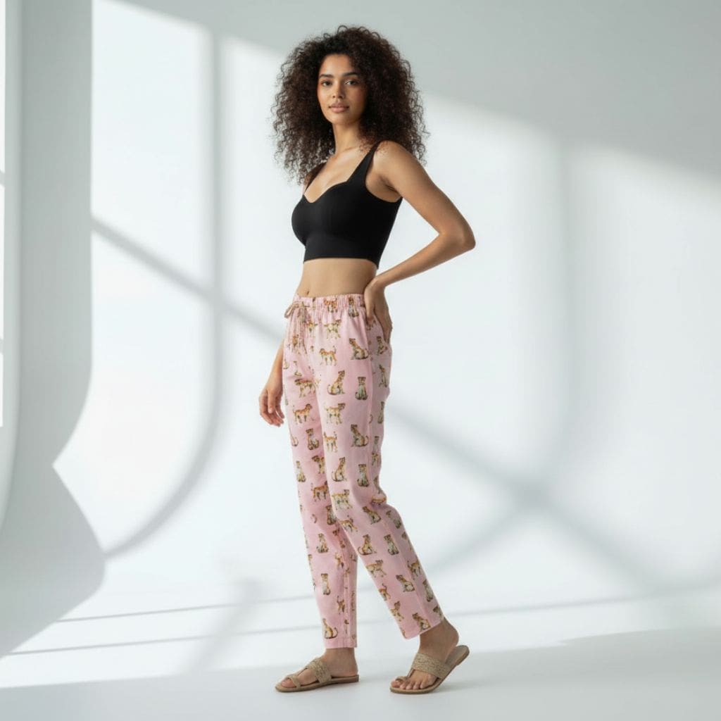 The Tiger in Pink Viscose Tapered Straight Fit Pant